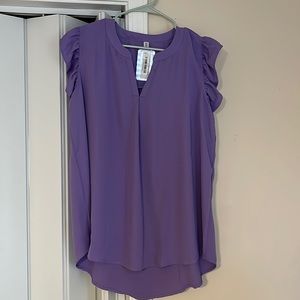 Lavender Woven Ruffle Sleeve Blouse